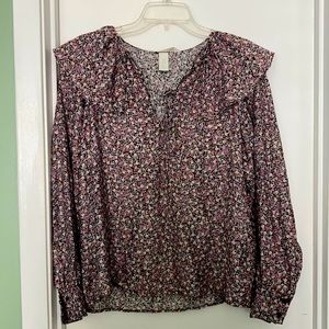 Flounce-collared Floral Blouse
